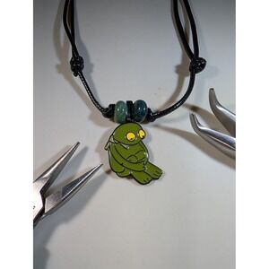 Kermit the Frog Repurposed Enamel Pin Necklace Adjustable‎ Black Cord Muppet